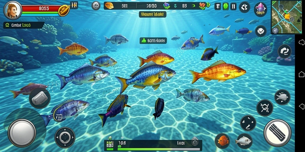 Gameplay seru dalam 8055 yang penuh aksi tembak ikan.