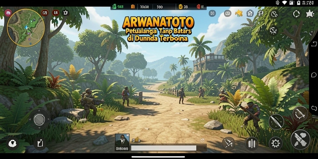 Tampilan gameplay ARWANATOTO menunjukkan petualangan epik di dunia terbuka.