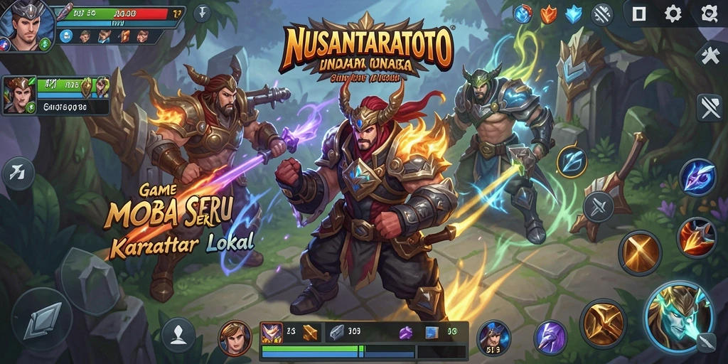 Tampilan gameplay seru NUSANTARATOTO dengan karakter-karakter lokal.