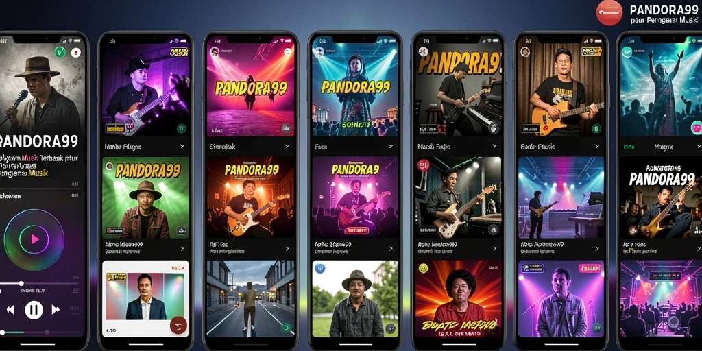 Screenshot PANDORA99 menampilkan antarmuka mendengarkan musik yang menarik.