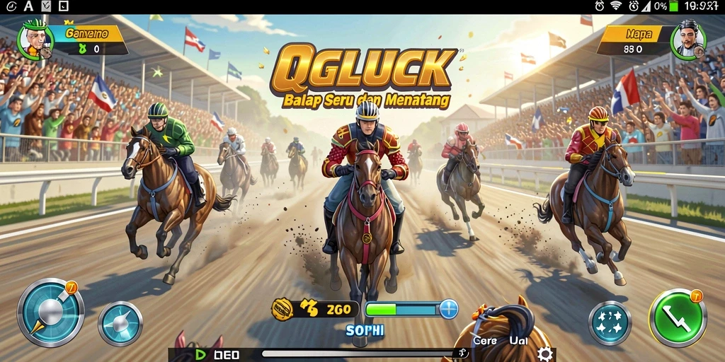 Tampilan gameplay QGLUCK yang menegangkan dan visual balap yang memukau.
